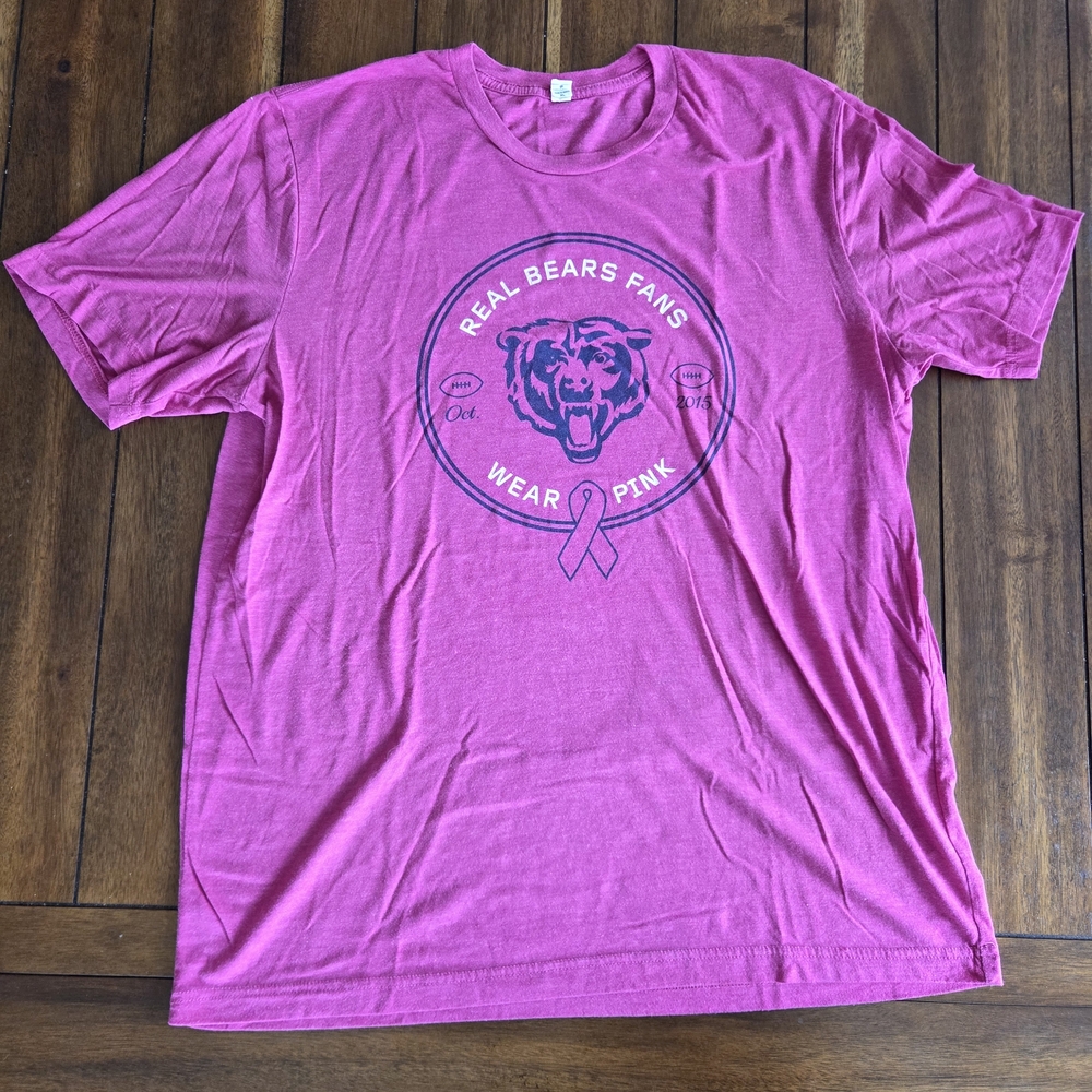 Chicago Bears Fans Wear Pink Mens T Shirt, Extra Large, XL, Breast Cancer ribbon